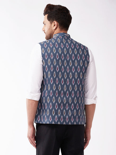 Vastramay Men's Multicolor -Base-Grey Cotton Blend Nehru Jacket